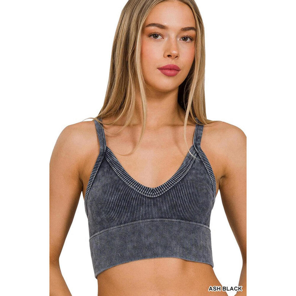 Washed Ribbed Seamless V-Neck Cropped Cami Zenana